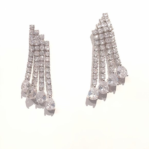 Silver Water Droplet Earrings - Picture 2 of 5